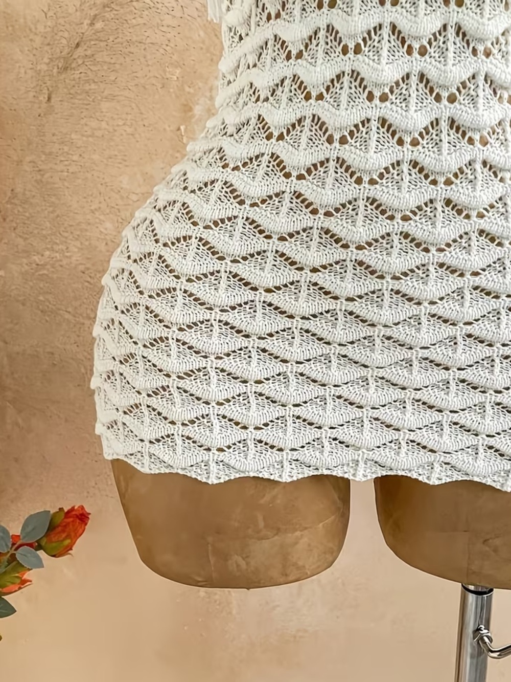 Affordable Fashion Finds Cream Fringe Halter Crochet Mini Dress - Picture 4 of 5